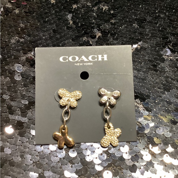 Rare Unique Coach Gold and Silver Butterfly Drop Earrings - Picture 3 of 6